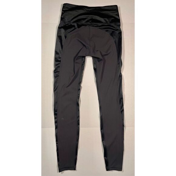Lululemon Wunder Train High Rise Tight 28" Black Satin Panels W5GC5S Size 6 EUC - Picture 6 of 10